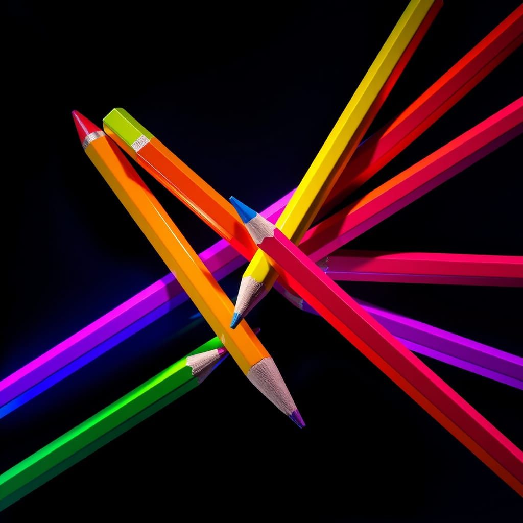 Vibrant Colored Pencils in Neon Synthwave Style