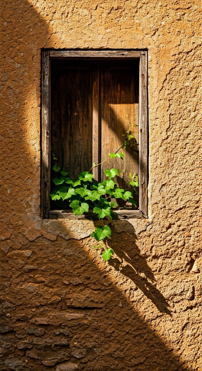 Weathered Stone Wall with Delicate Green Vine
