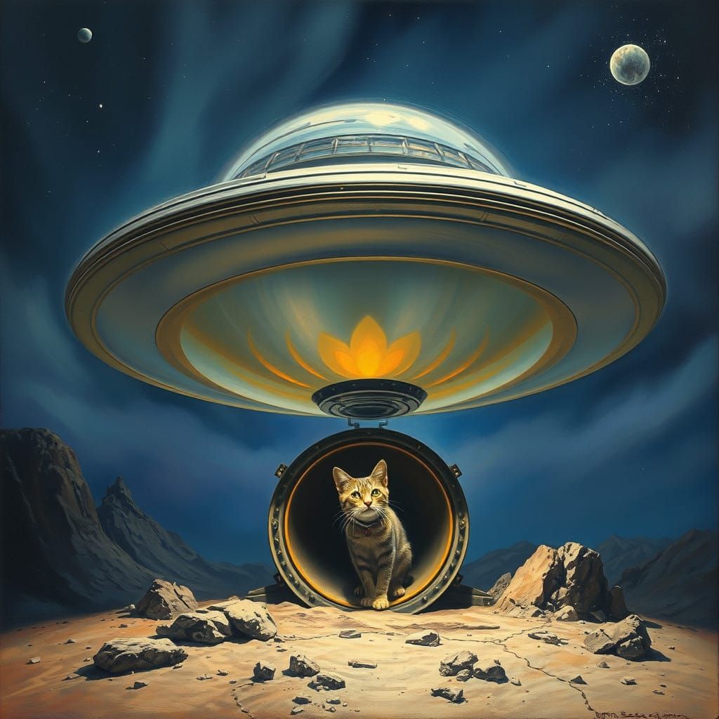 Mysterious Alien Spacecraft Lands with a Curious Feline Emer...