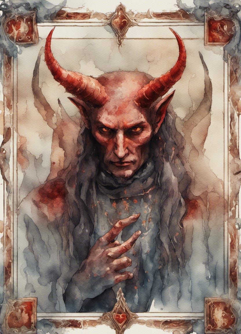Watercolor Tarot Card: The Devil