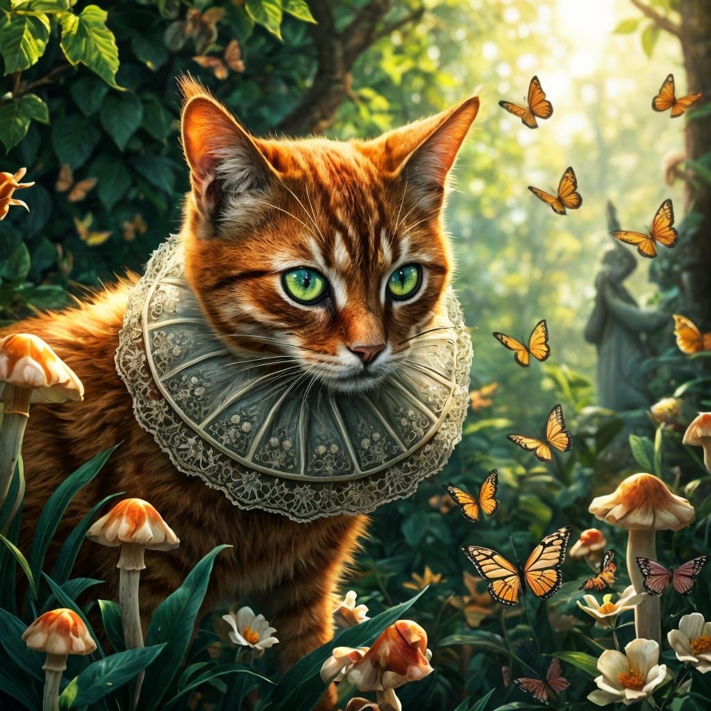 Whimsical Feline in a Secret Garden