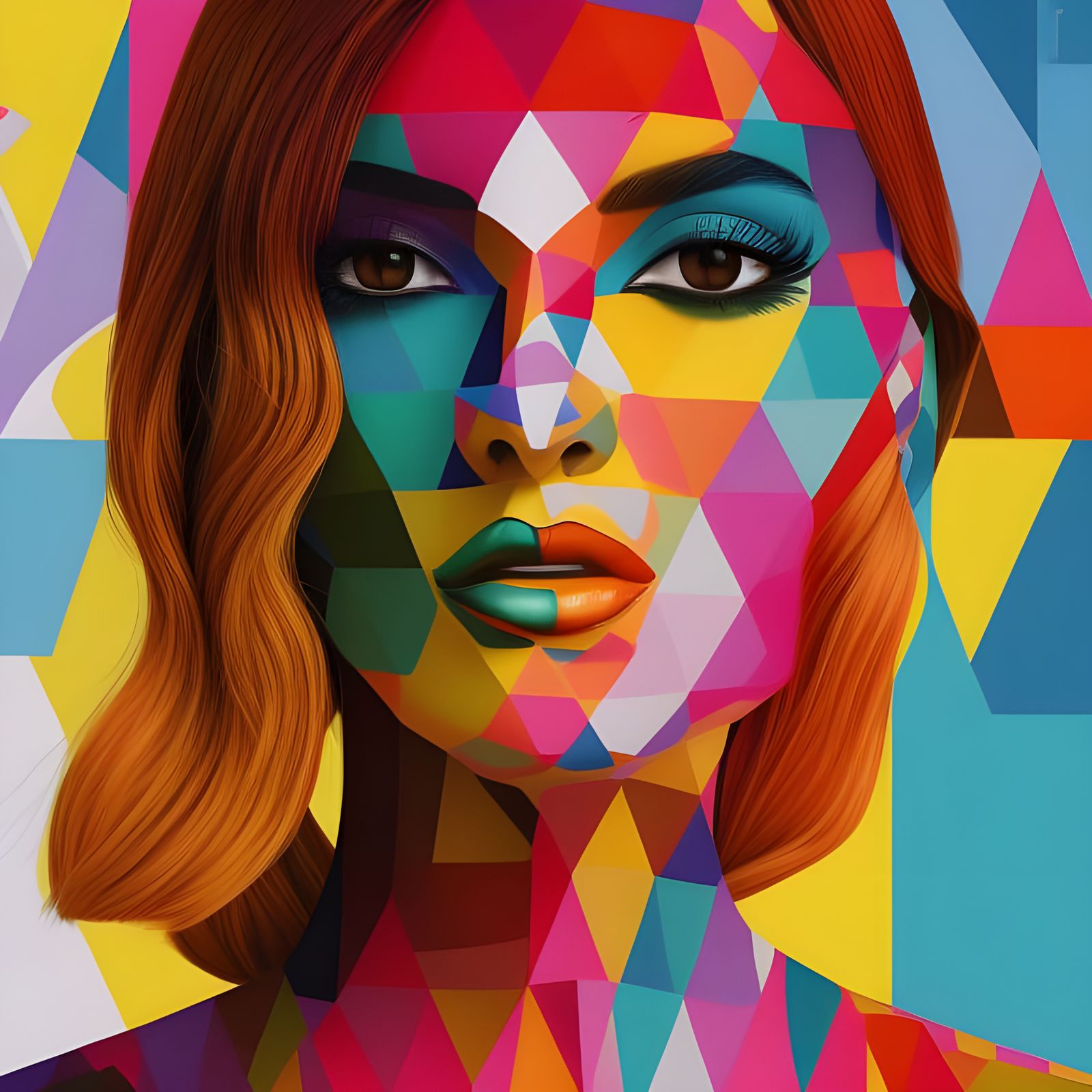 Geometric Portrait in Cubist Art Deco Style