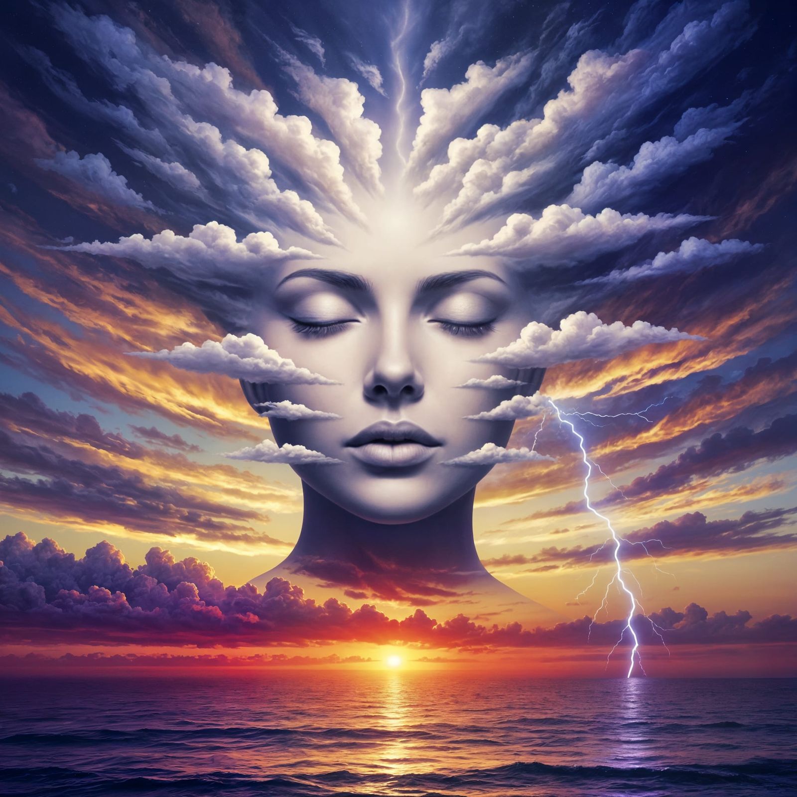Surreal Cloud Woman in Sunset Sky