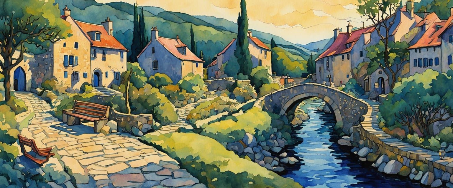 Charming Stone Village in Comic Book Style