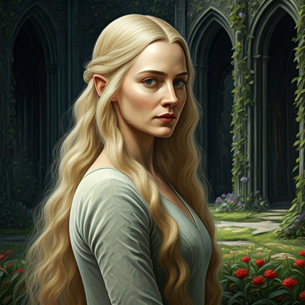 Galadriel in Barad-dûr Garden: Oil Painting