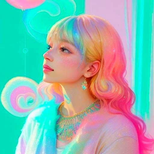 Luminous Portrait with Pastel Rainbow Glitter