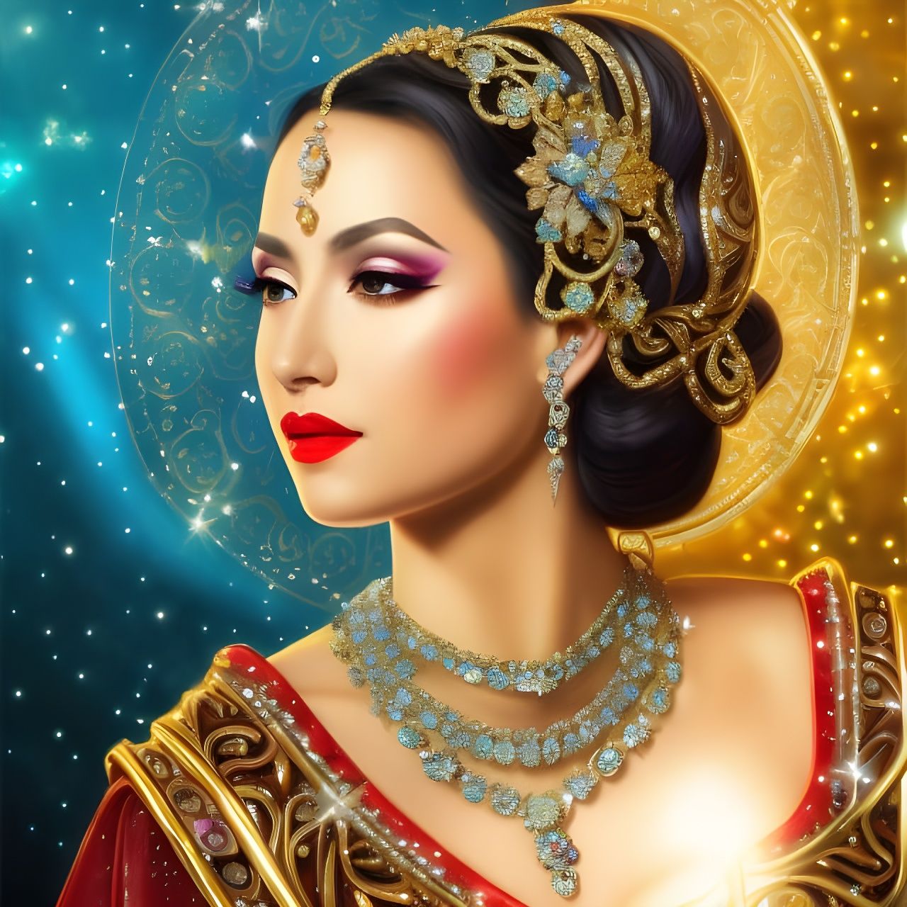 Sparkling Empress in Renaissance Oil Painting