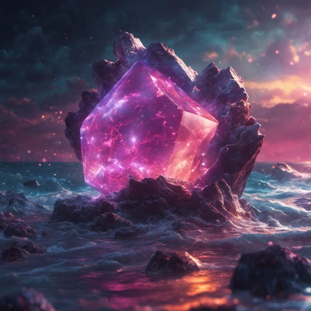 Ocean Gemstone Crystal with Neon Glow in Fantasy Art