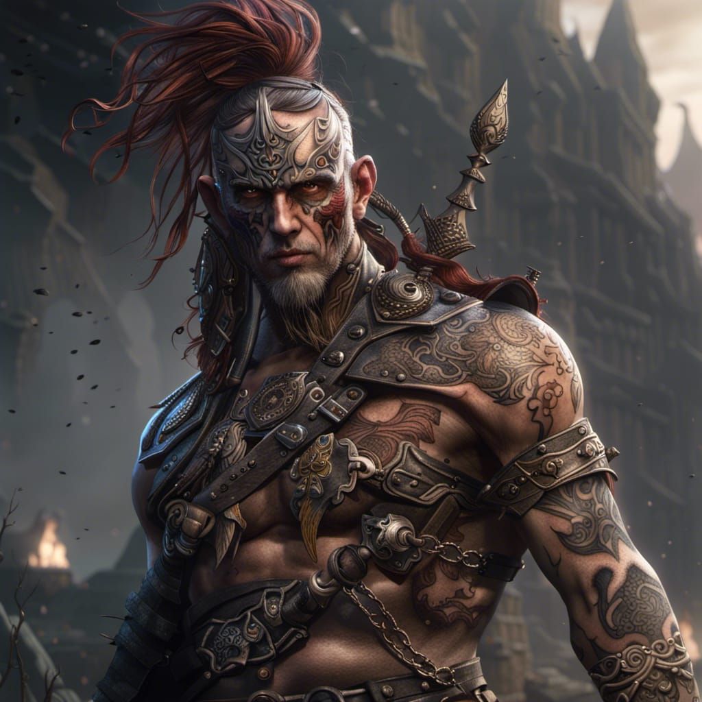 Disabled Warrior Tattoo: Detailed Matte Painting