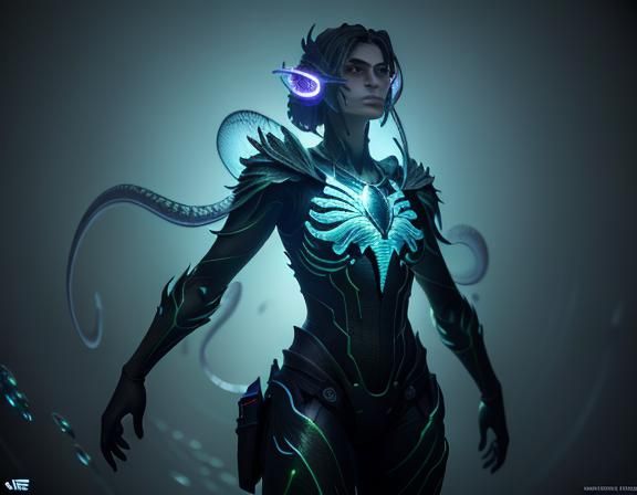 Bioluminescent Amphipioid in Shimmering Cavern, 3D Game Art