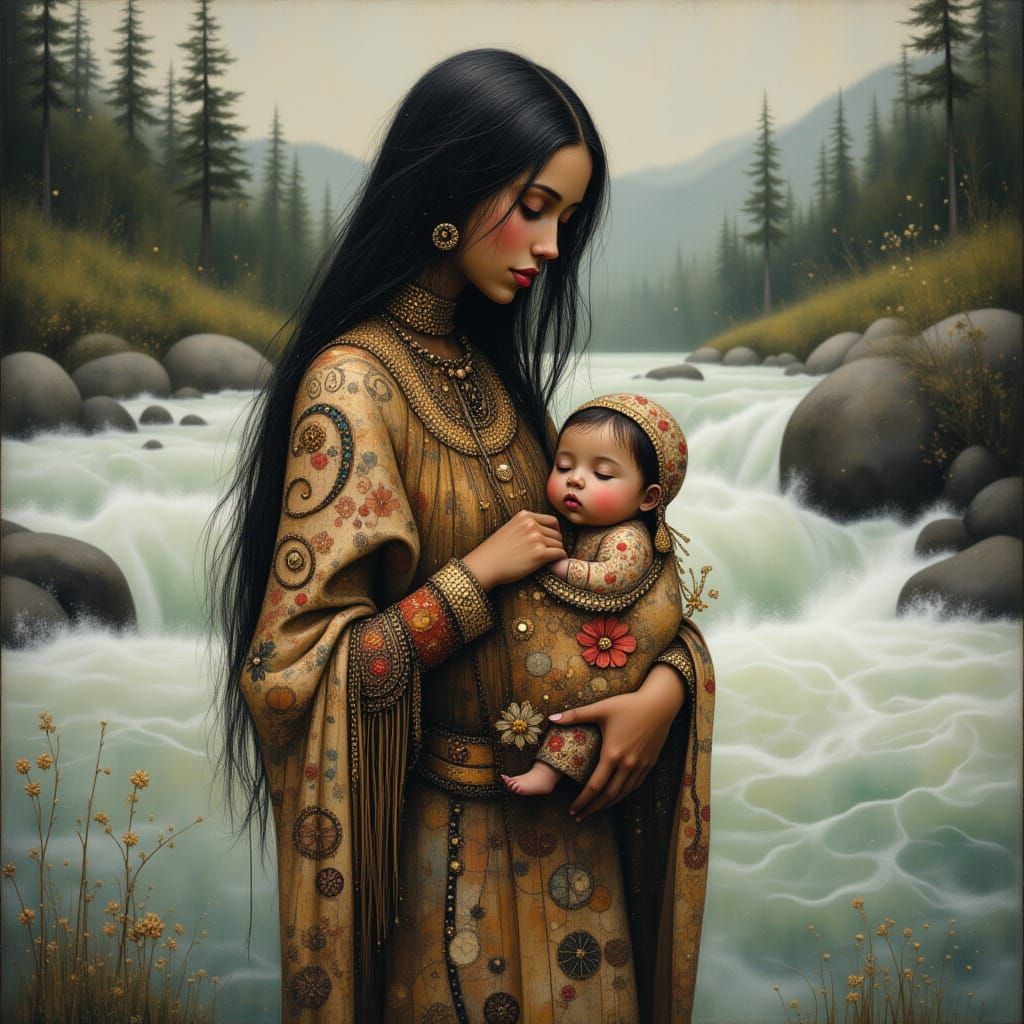 Native American Woman and Baby by Raging River