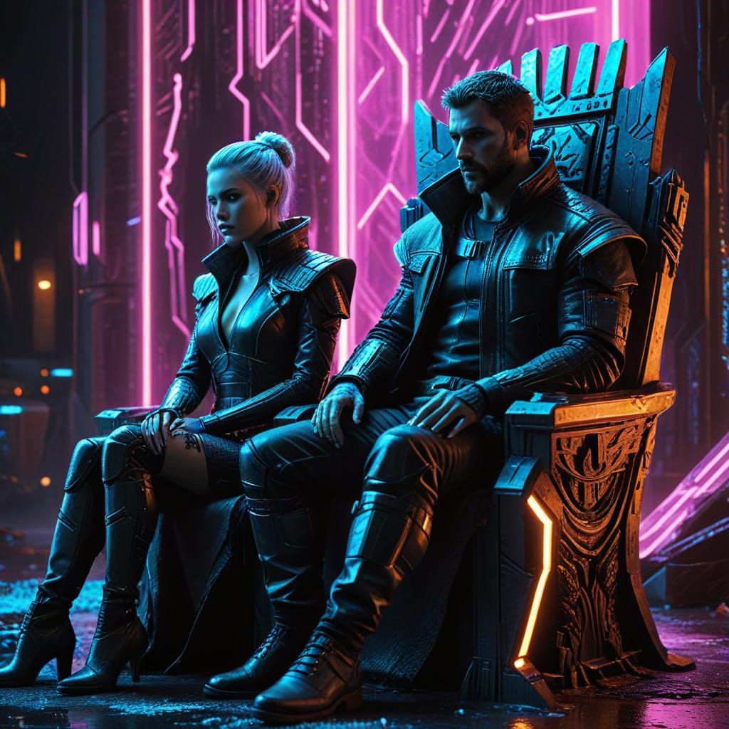 King and Queen of Ice and Fire in Cyberpunk Style