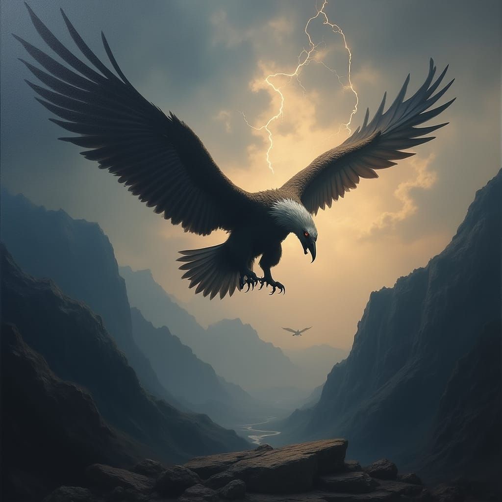 Majestic Griffin Dominates Stormy Skies in Dramatic Oil Pain...