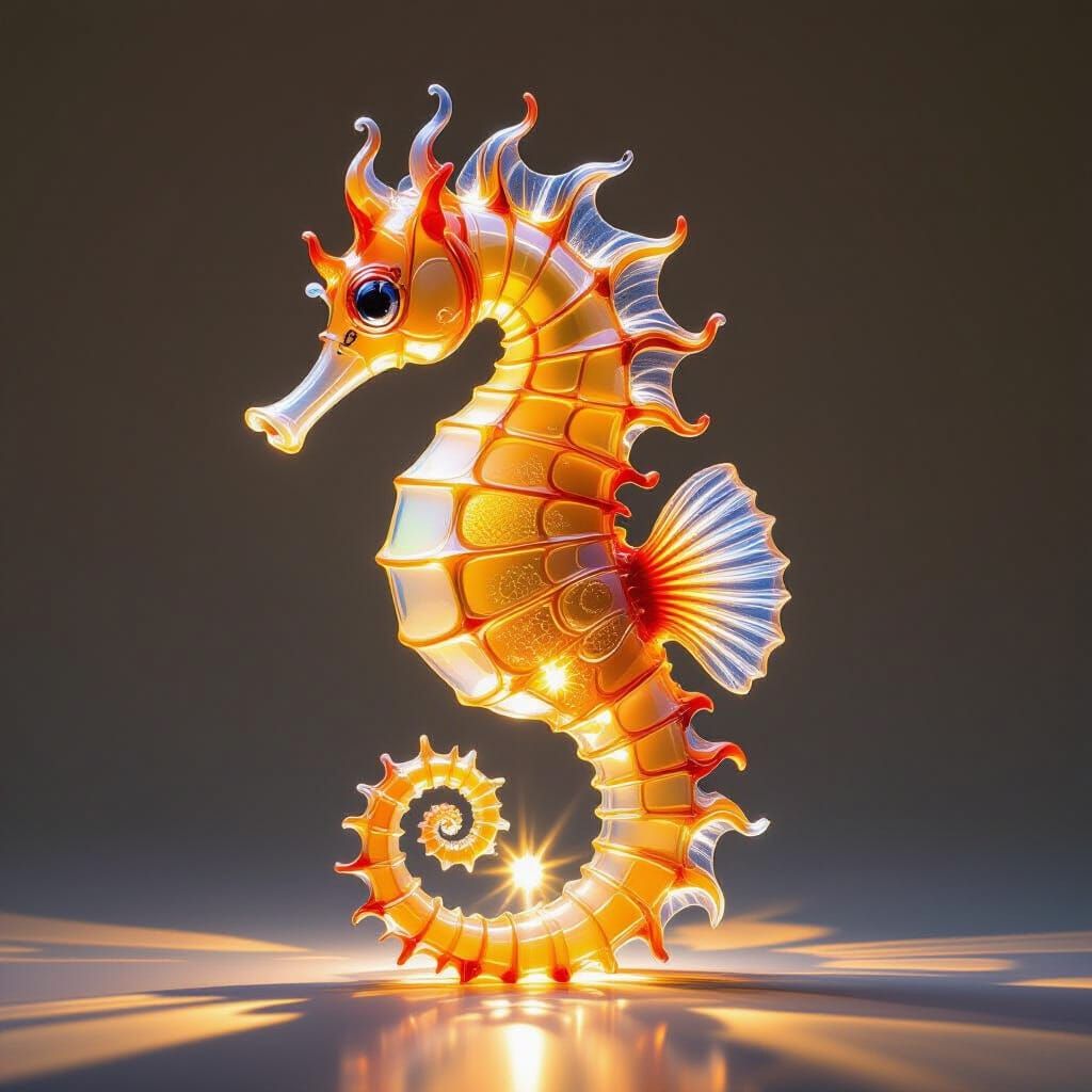 Glass Fire Seahorse Sculpture with Coral Filigree