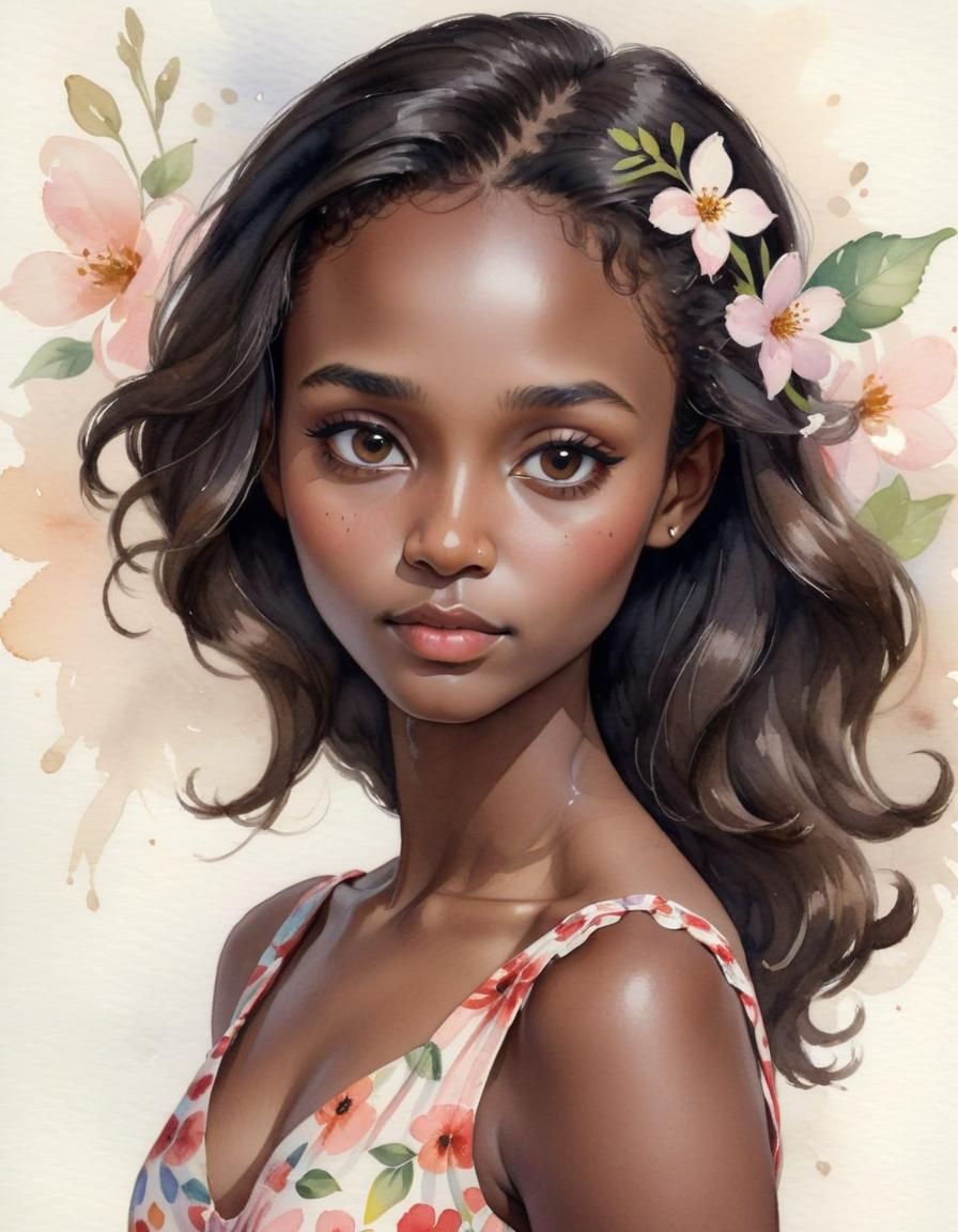 Watercolor Portrait of a Beautiful Black Woman