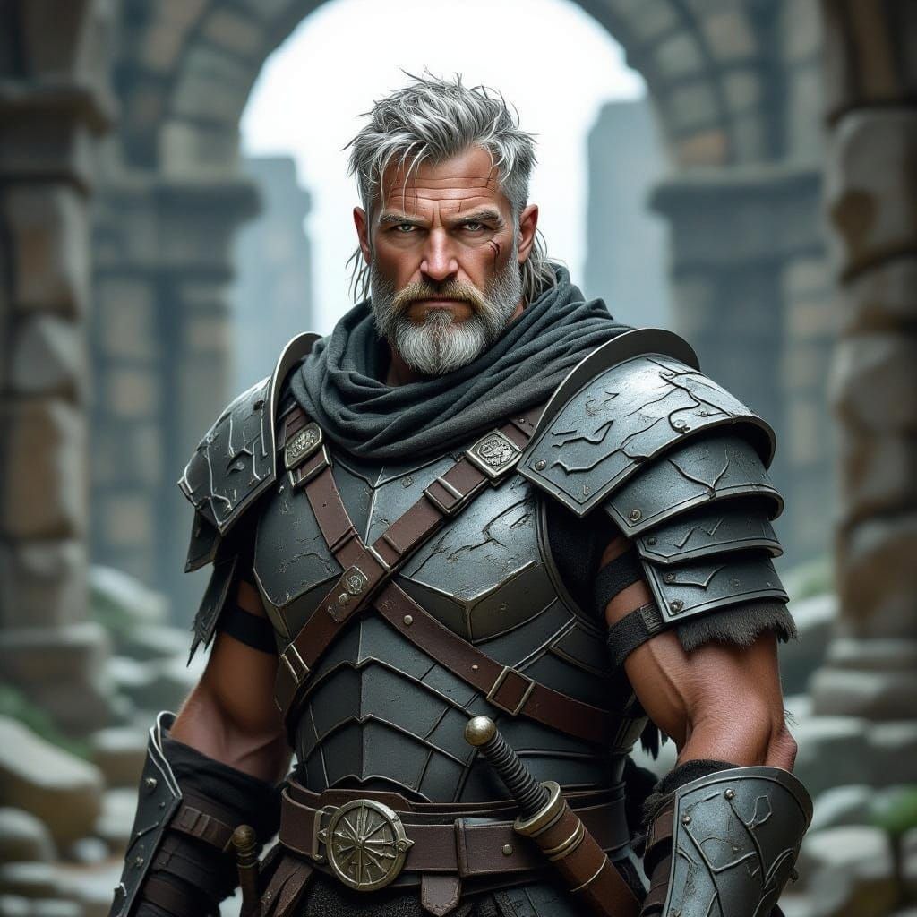 Battle-Scarred Warrior in Underdark Ruins