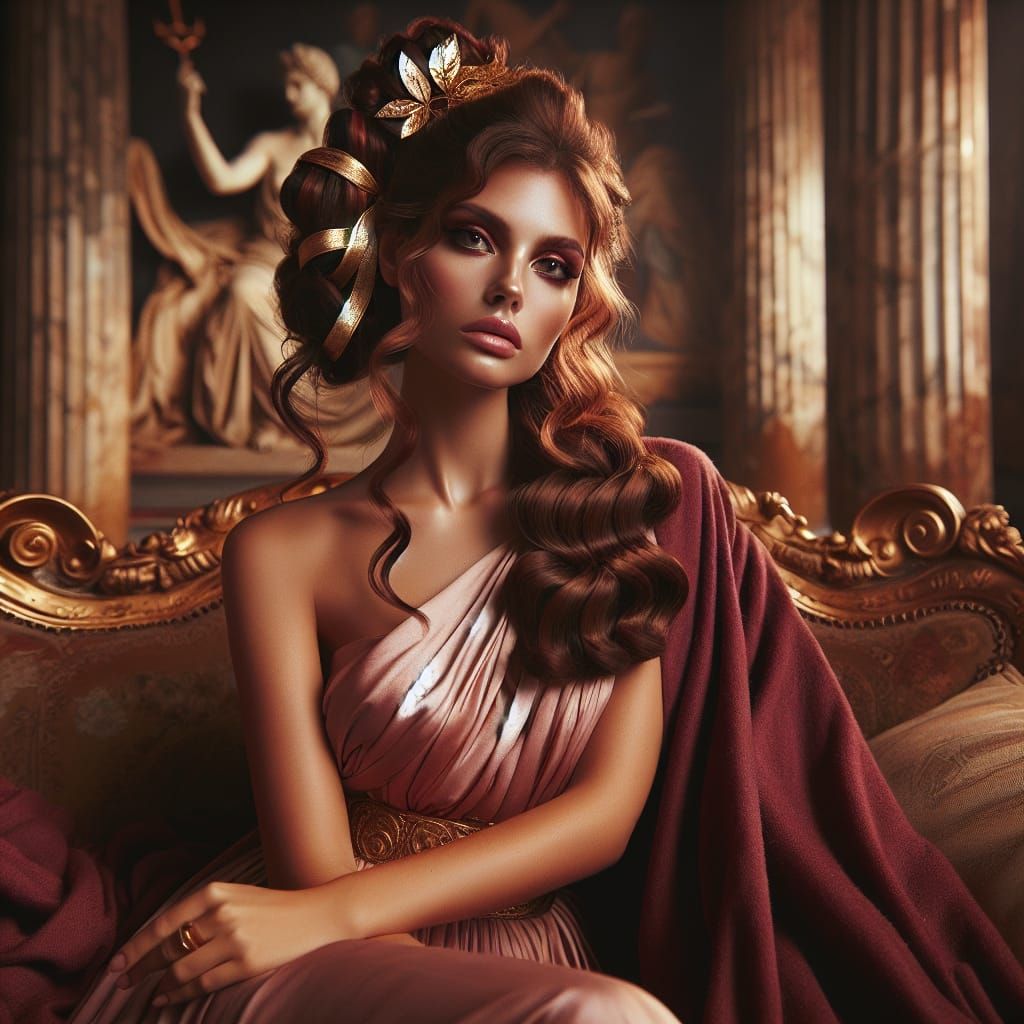 Aphrodite in Ancient Greek Temple: Oil Painting