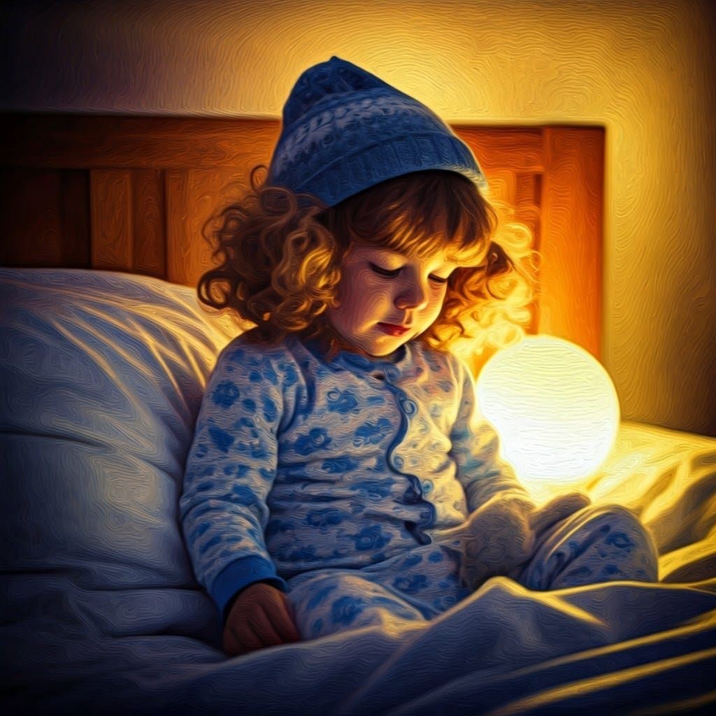 Boy's Imaginative Play in Cozy Bed, Acrylic Art