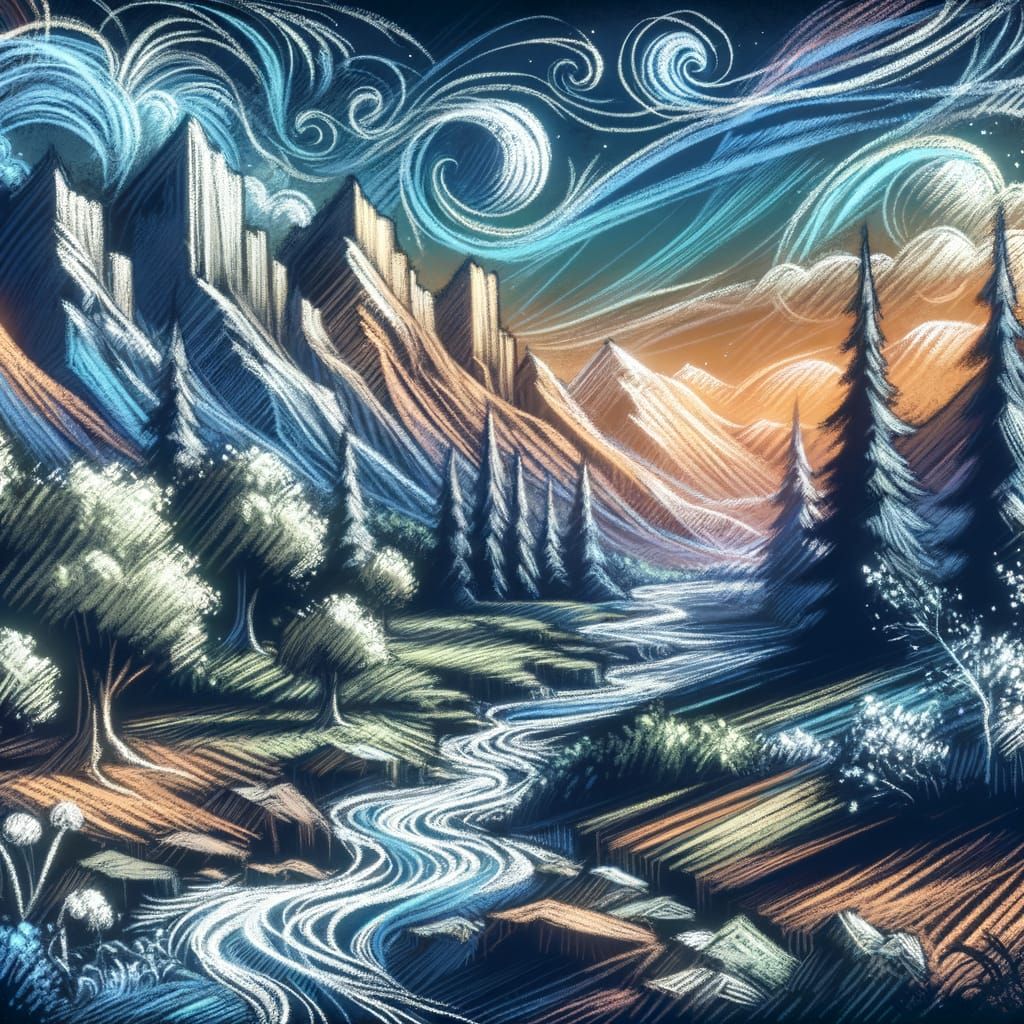 Magical Fantasy Landscape in Chalk Art Style
