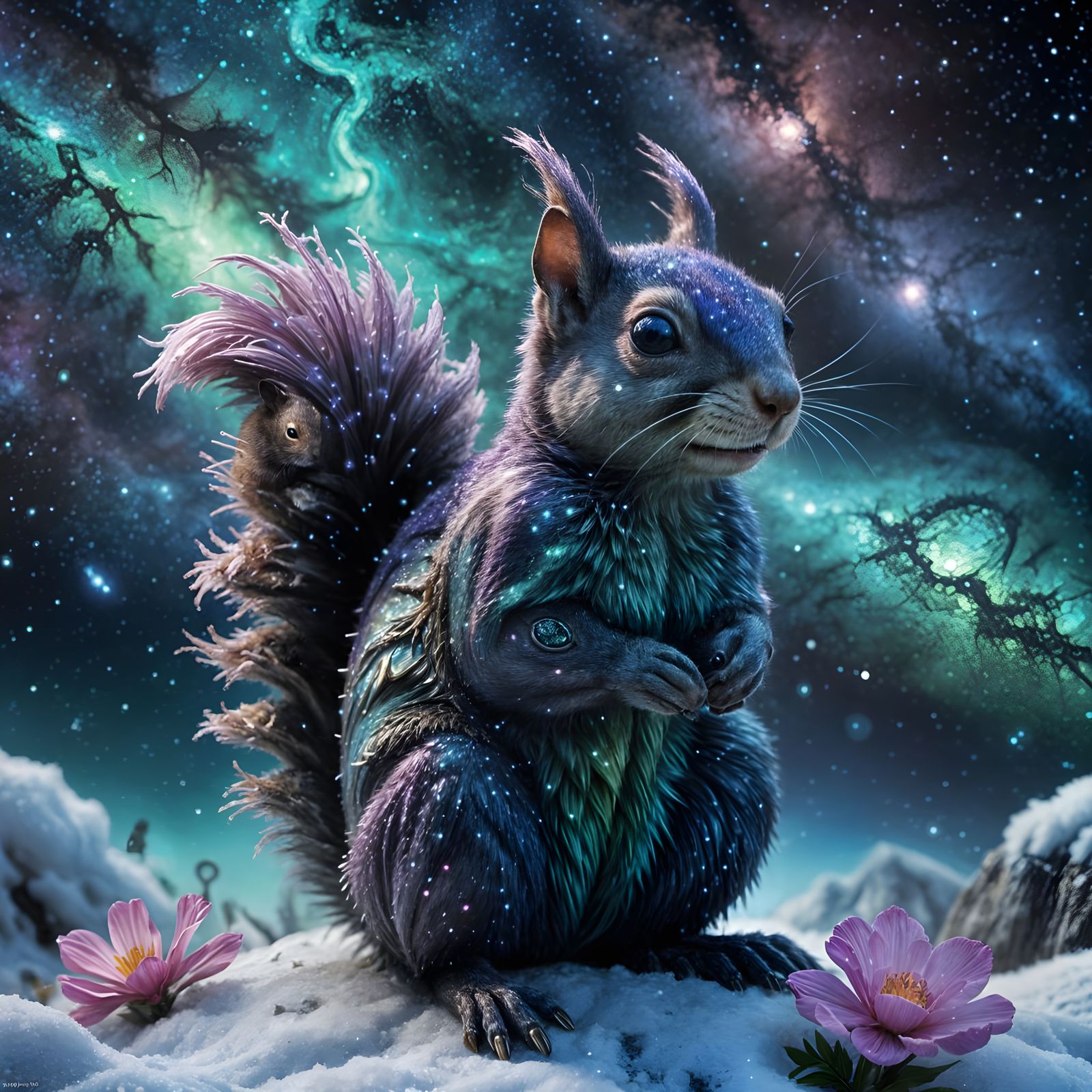 Surreal Cosmic Squirrel Under Moonlit Milky Way