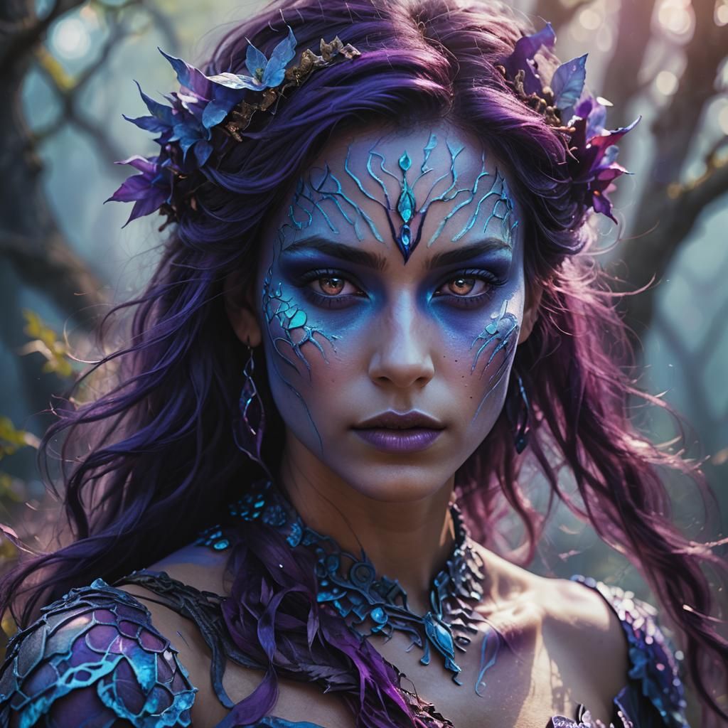 Ethereal Portrait of a Woman with Purple Skin