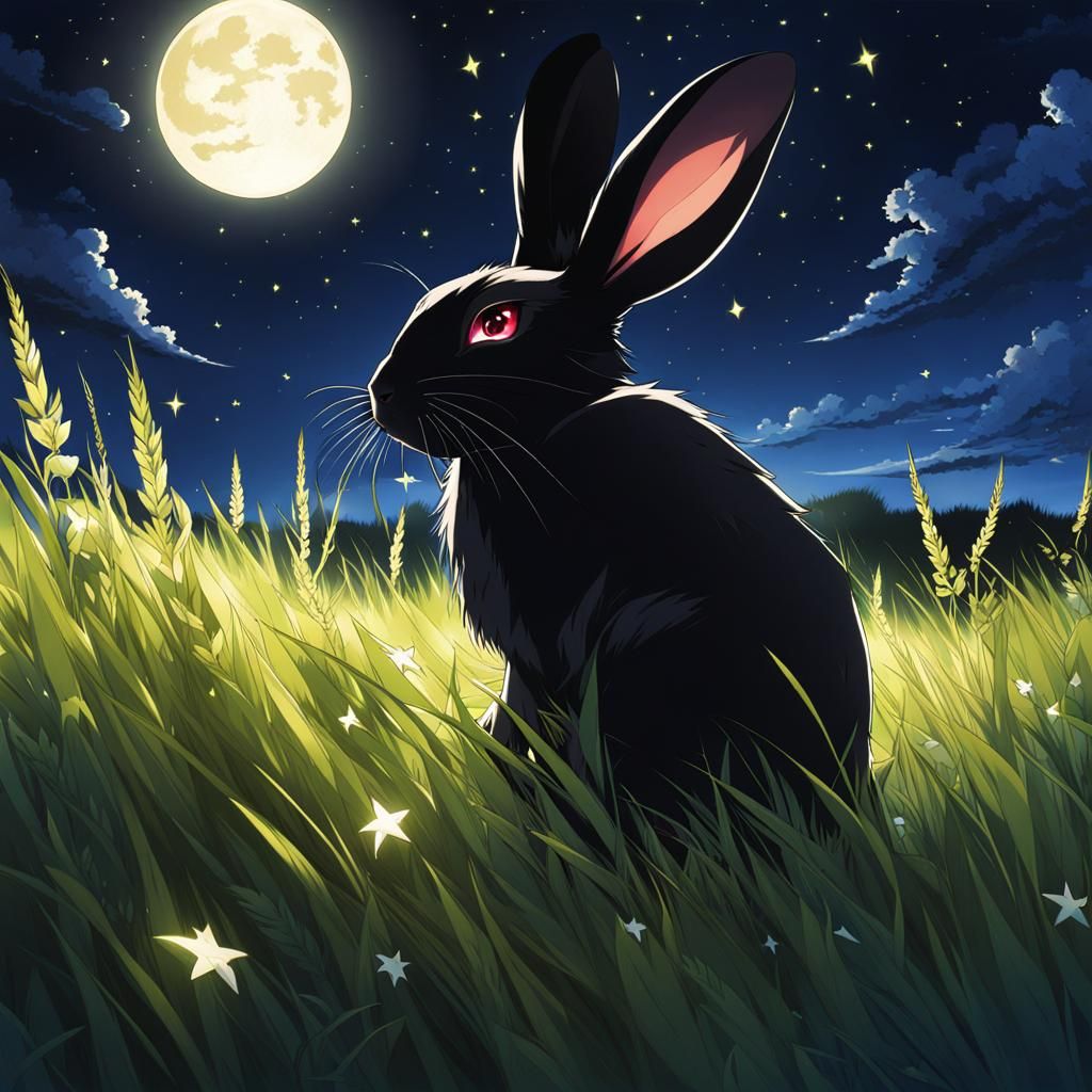 Black Rabbit in Starry Anime Night