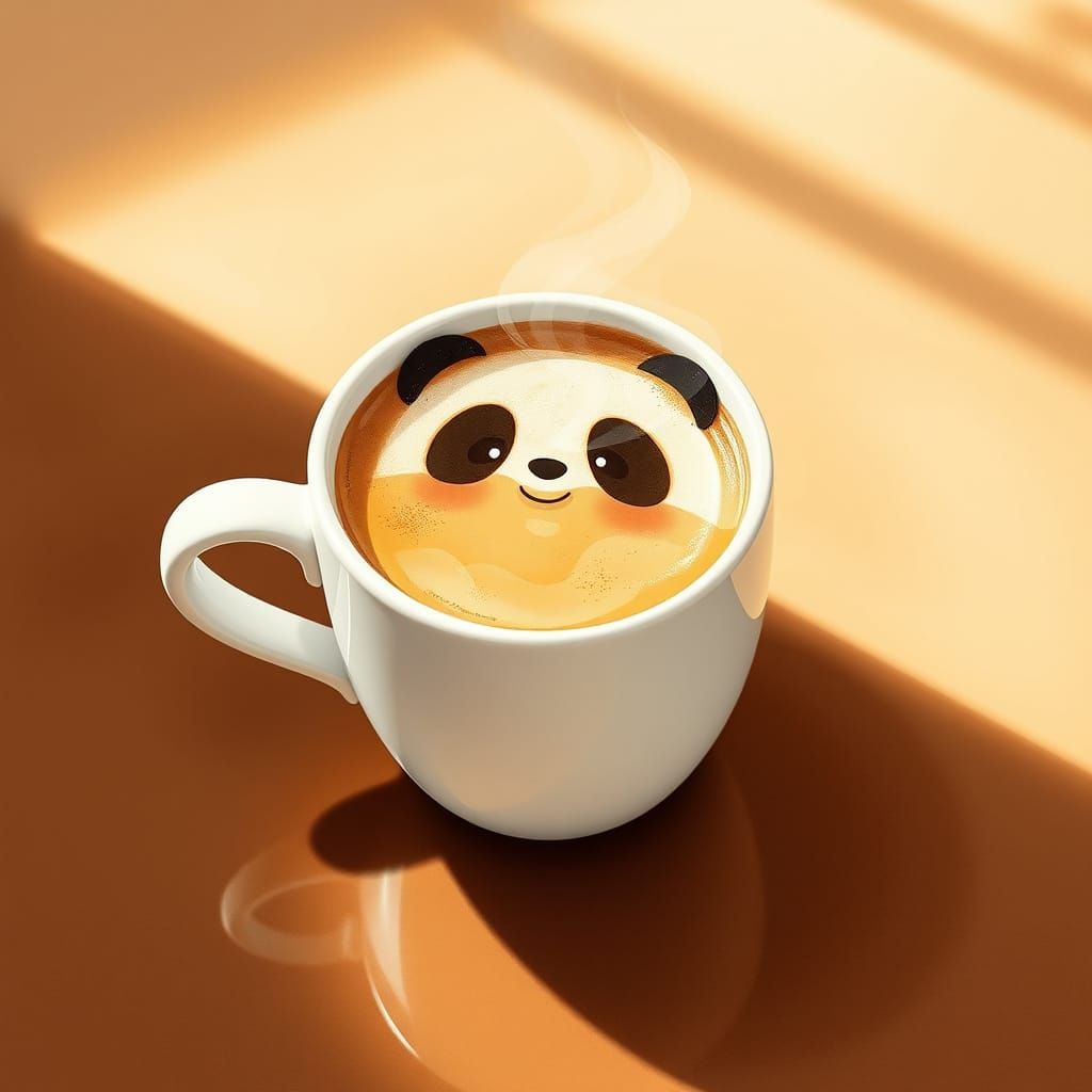 Panda Coffee Art in Digital Illustration Style
