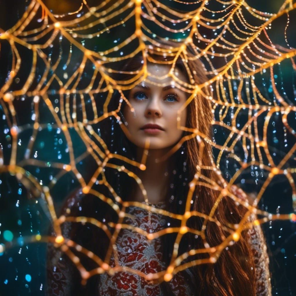Eerie Beauty in Cobweb, Ukrainian Folk Art Style