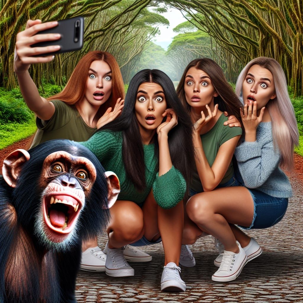 Chimp Photobombs Women's Selfie in Tropical Forest