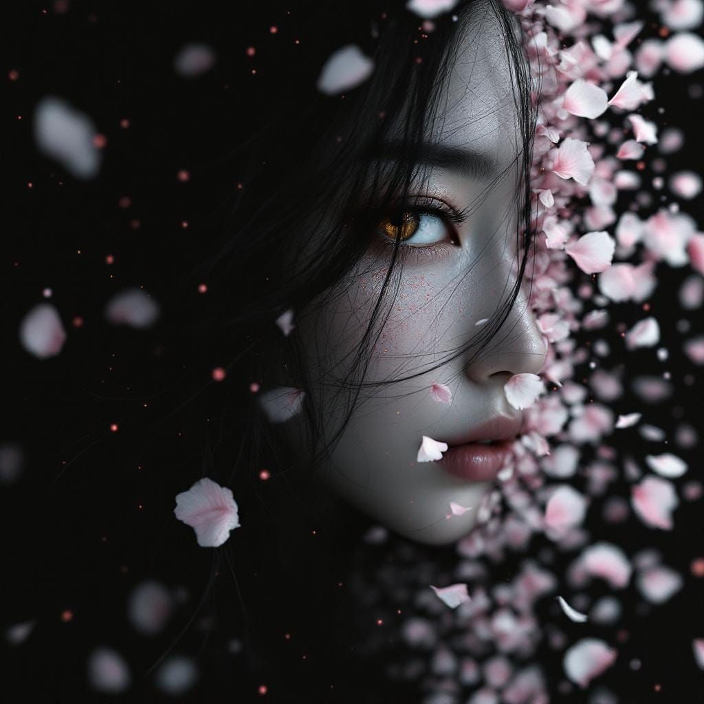 Glitched Dark Fantasy Portrait of Asian Woman