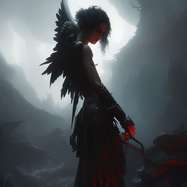 Darkly Beautiful Fallen Angel in Gothic Art Style