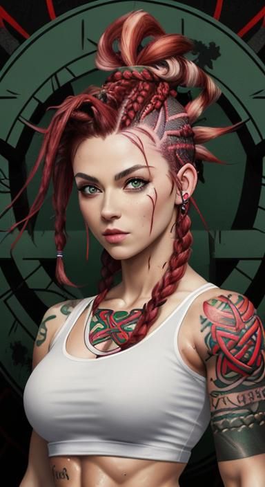 Muscular Girl with Red Mohawk and Celtic Tattoo