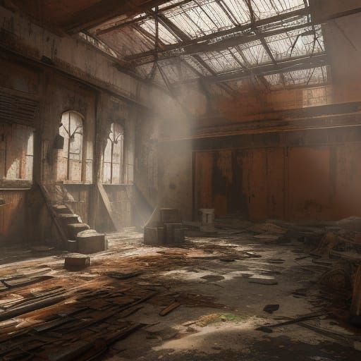 Chaotic Rust Scene with God Rays