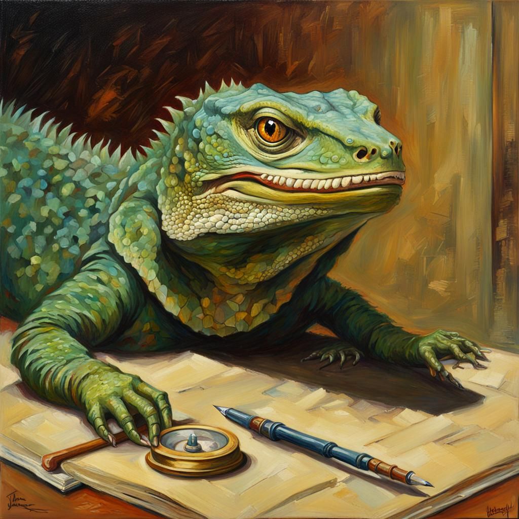 Lizard Author Reacts to Bad Book Review as Oil Painting