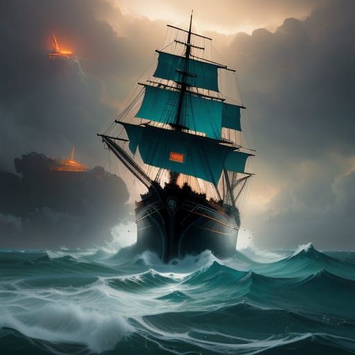 Ship Tossed on Stormy Seas: Dynamic Concept Art