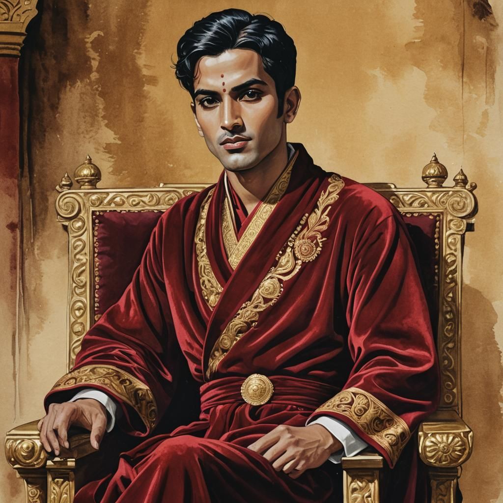 Young South Indian King in Red Velvet Illustration