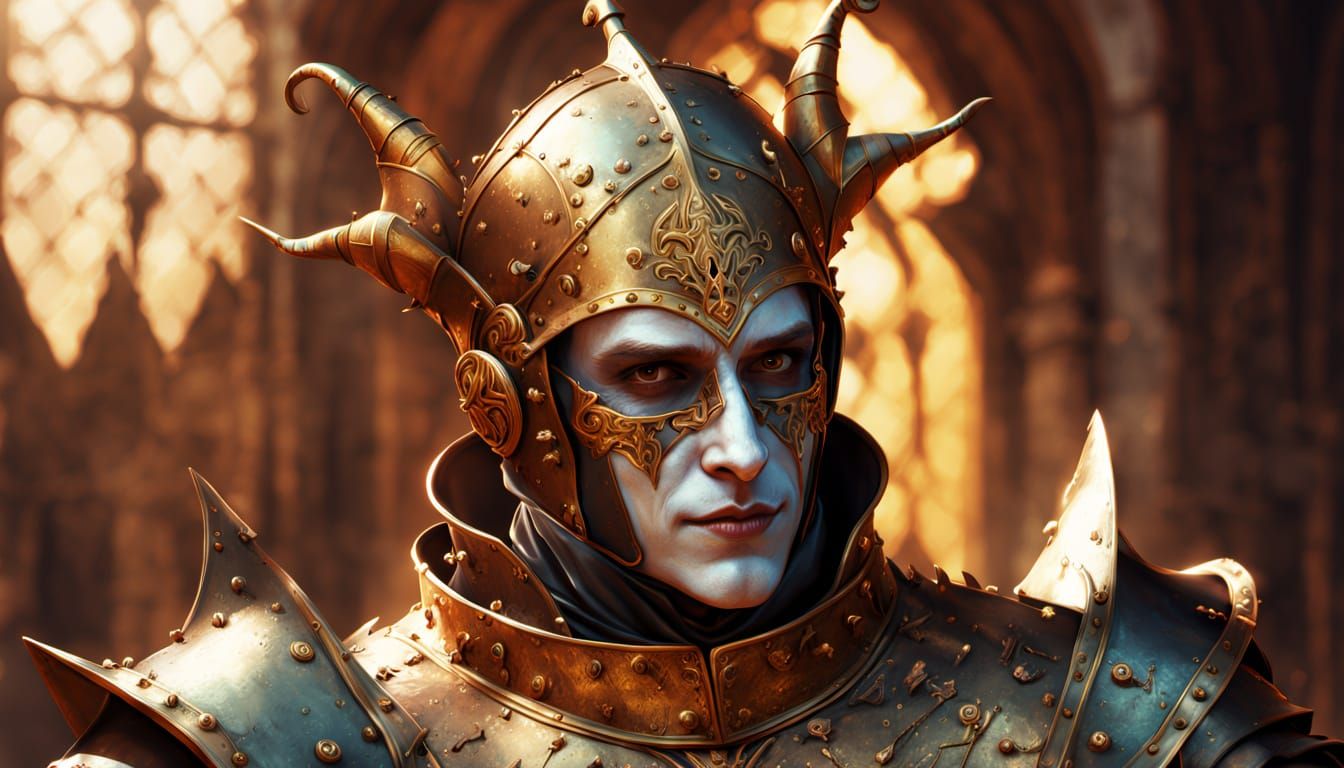 Court Jester in Knight Suit: Fantasy Art Illustration