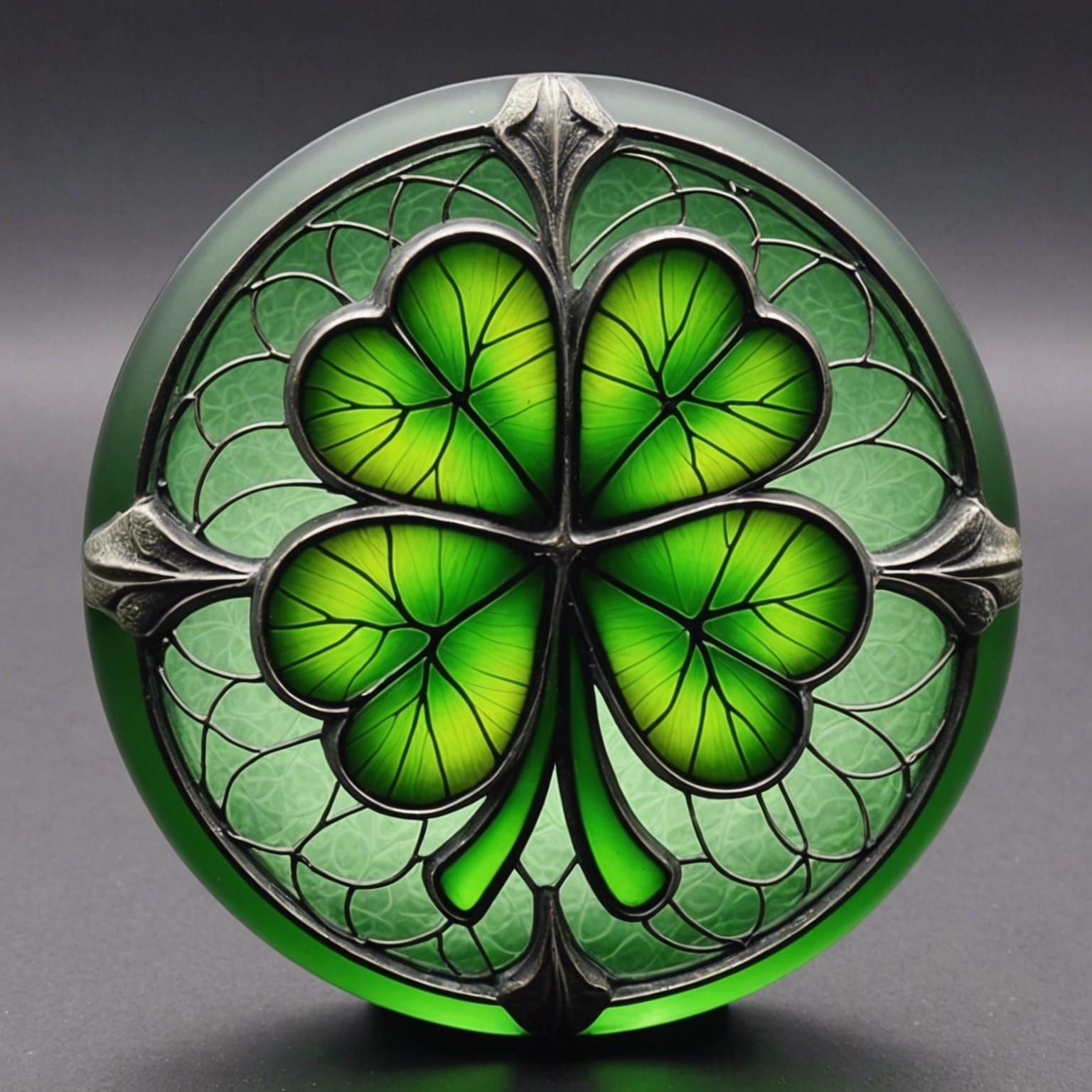 Green Leaded Glass Shamrock Paperweight Art