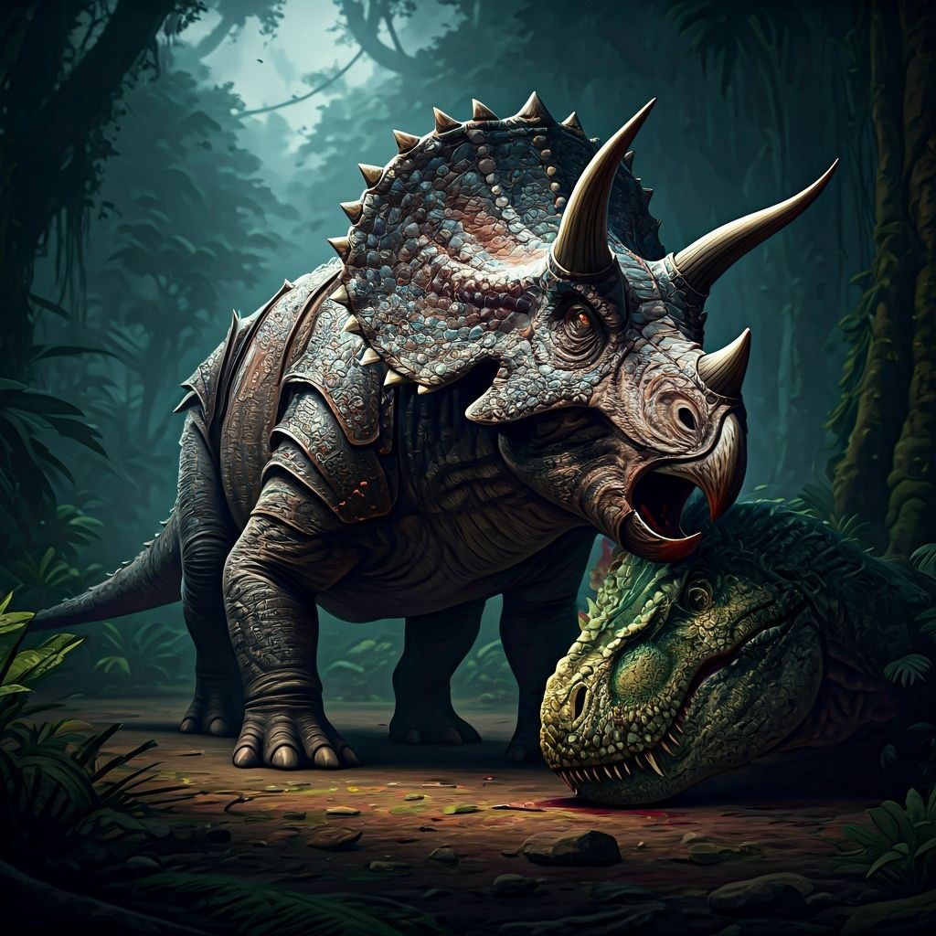 Triceratops Impales T-Rex in Jungle Clearing