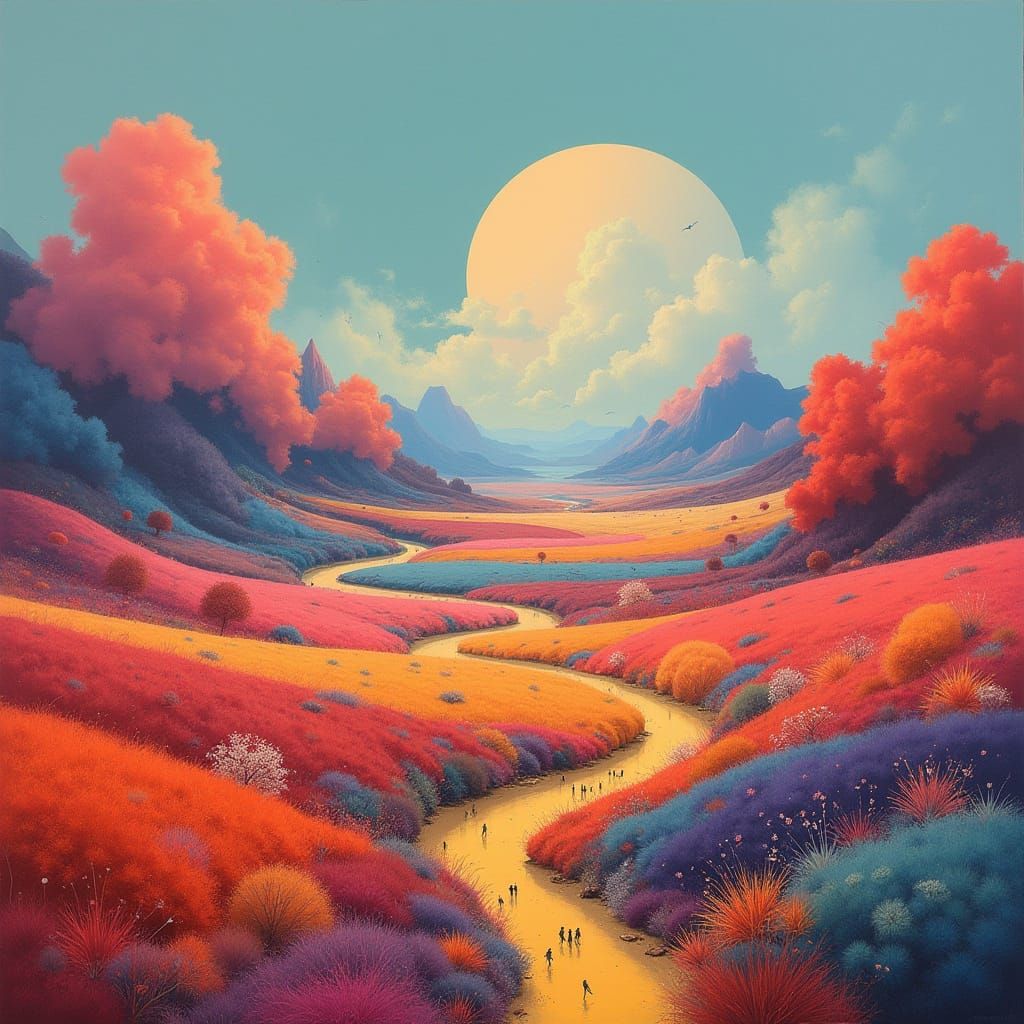 Vibrant Dreamscapes in Bold Colors and Abstract Forms