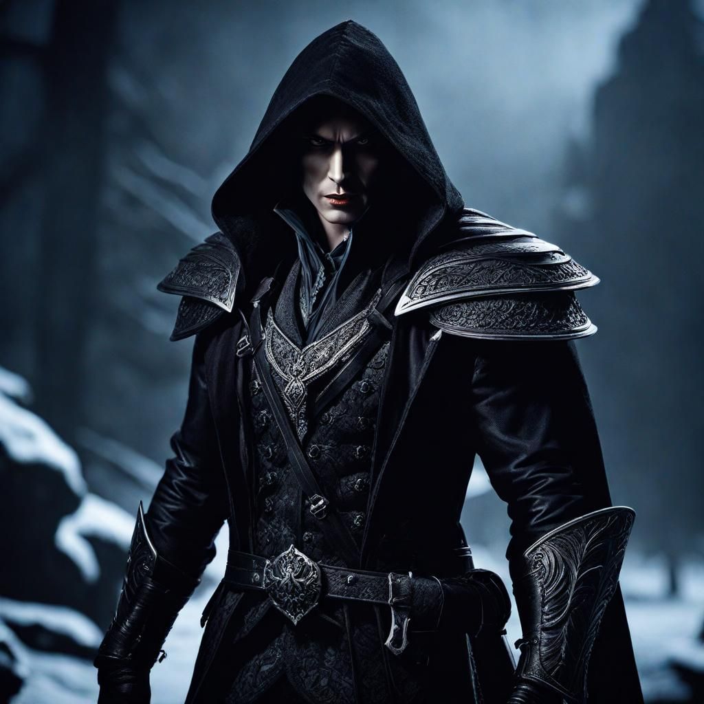 Dynamic Vampire Hunter in Dark Ambiance