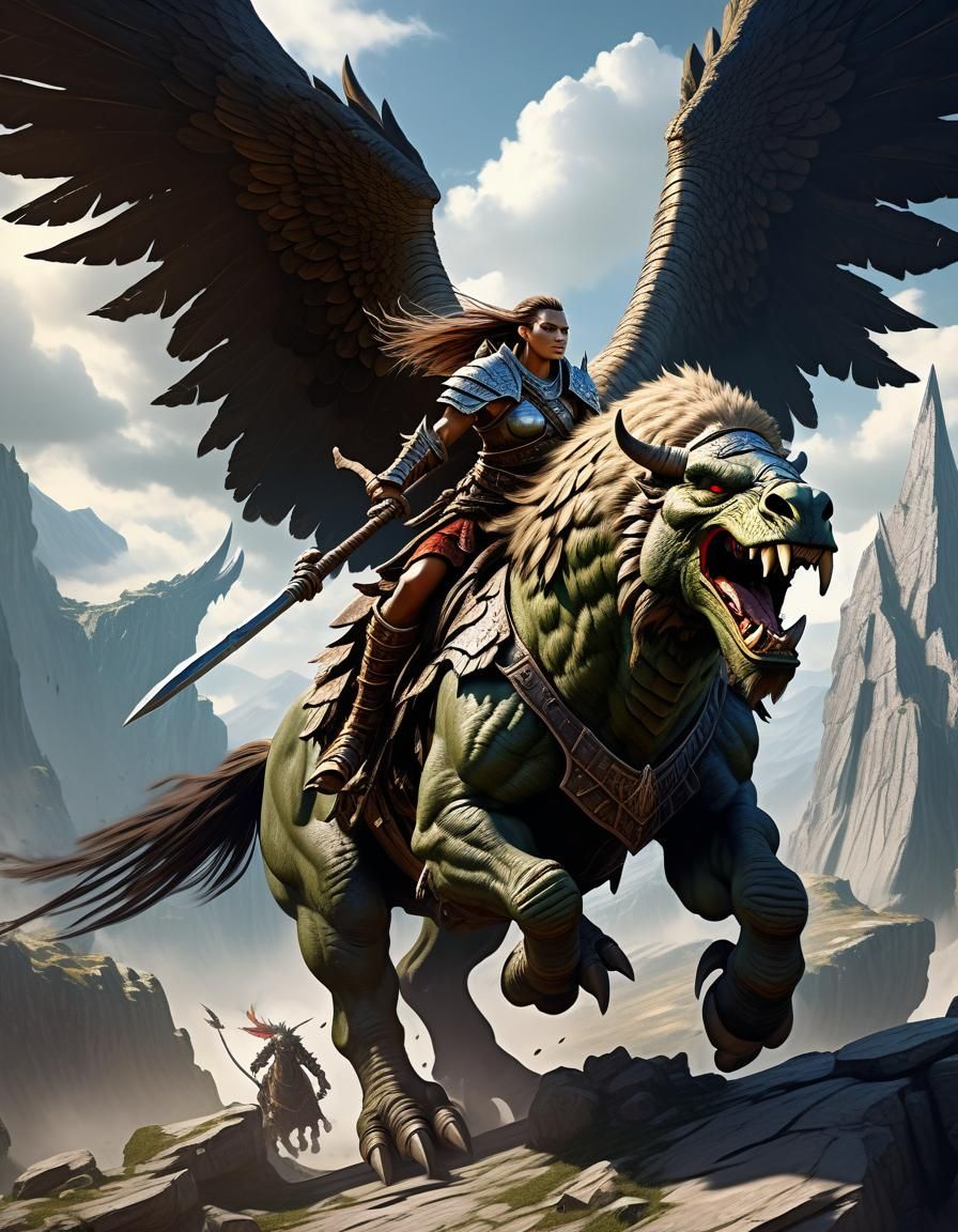 Epic Warrior Princess Rides Griffin Mount into Battle