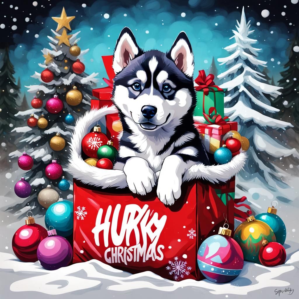 Husky puppy christmas