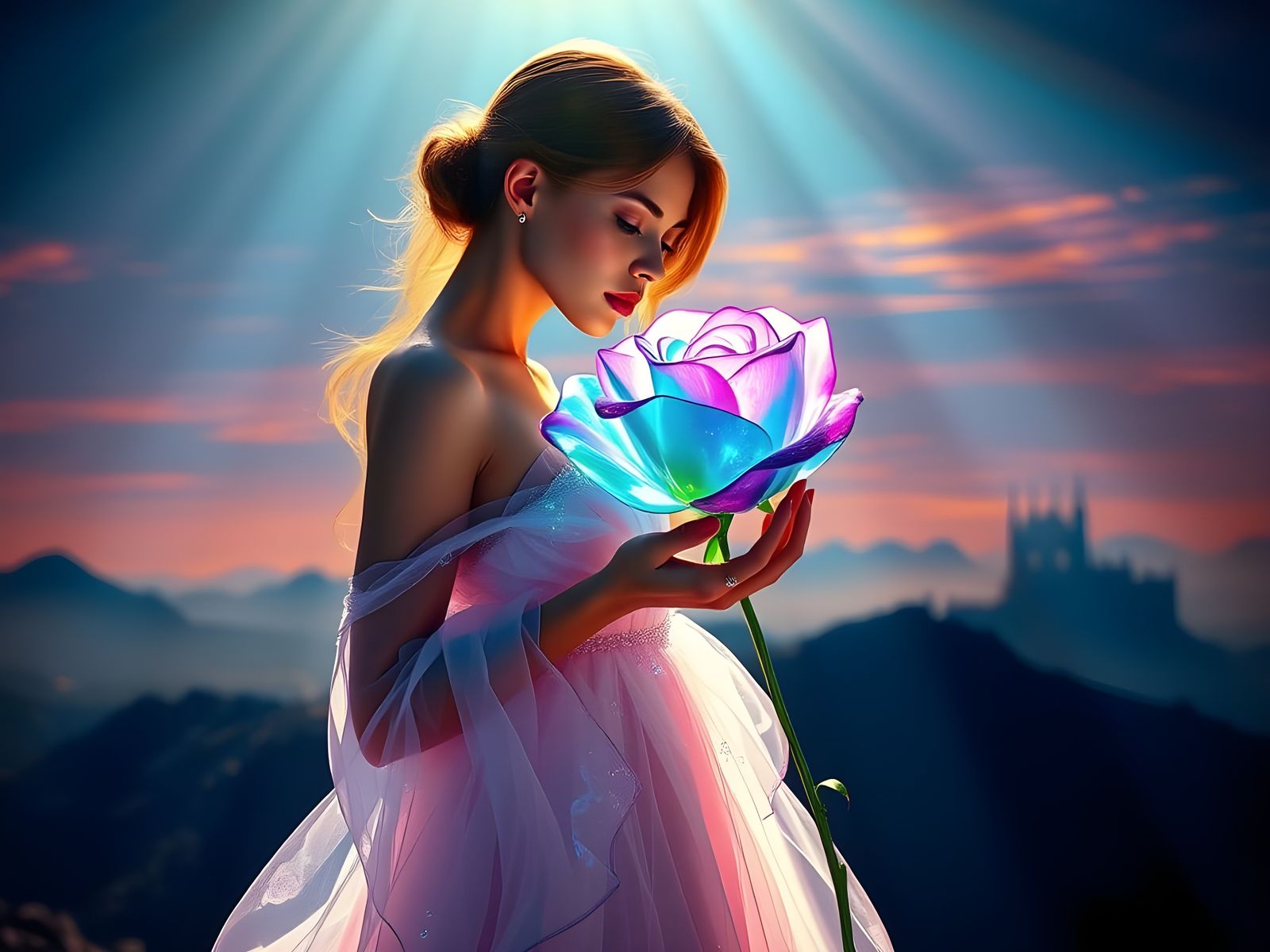 Ethereal Goddess in a Radiant Glass Fantasy