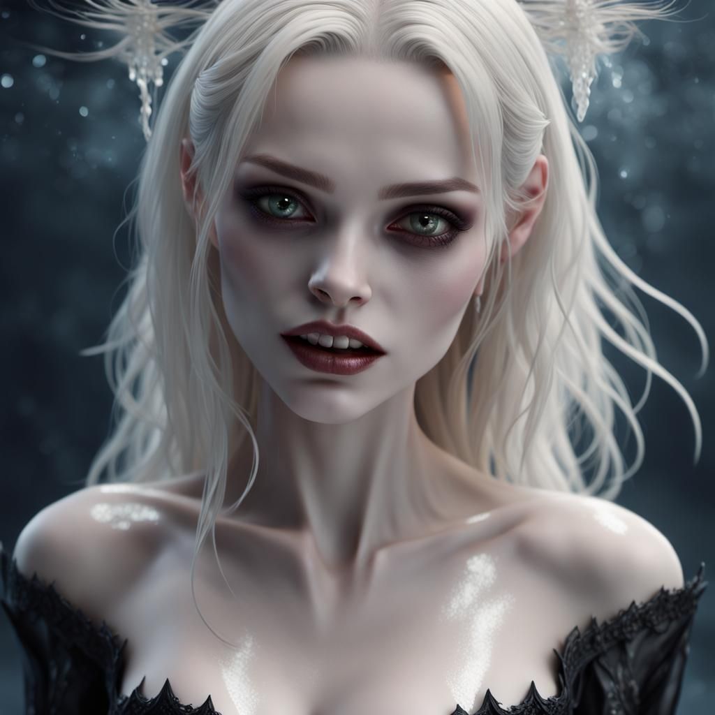 Beautiful Vampire with Fangs in Detailed Matte Painting