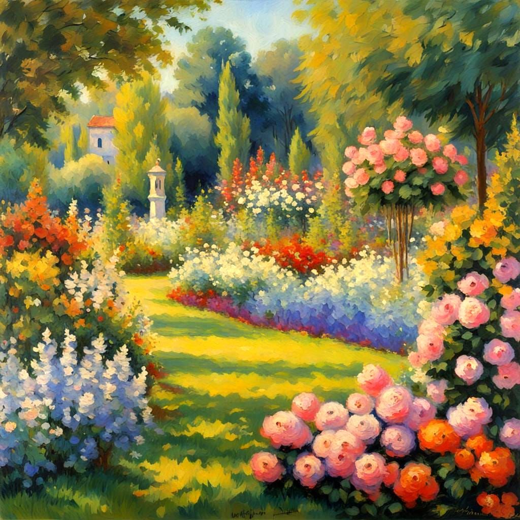Luminous Garden Scene in Impressionist Style