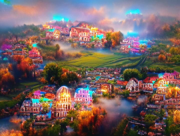 Picturesque Countryside Town in Hyperrealist Style