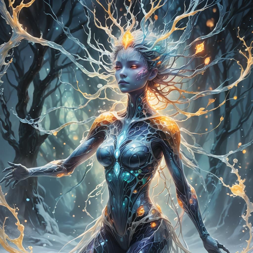 Translucent Being with Pulsing Light: Dreamlike Concept Art