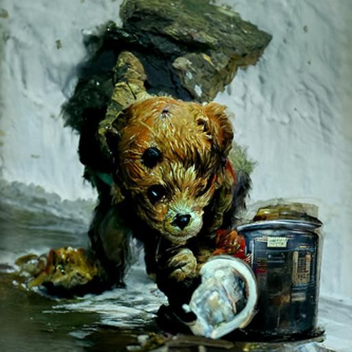 Lost Teddy Bear in Oil Painting Style