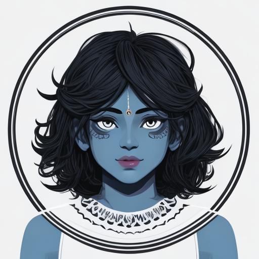 Krishna Die-Cut Sticker: Minimalist Black and White Vector